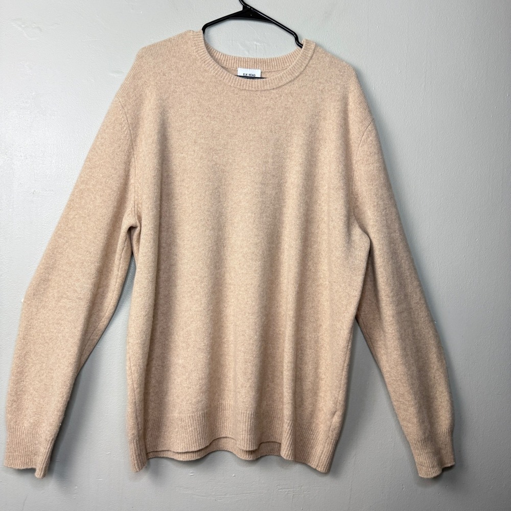 ELK HEAD Men's‎ Round Neck Yark Merino Sweater, Beige Size XXL